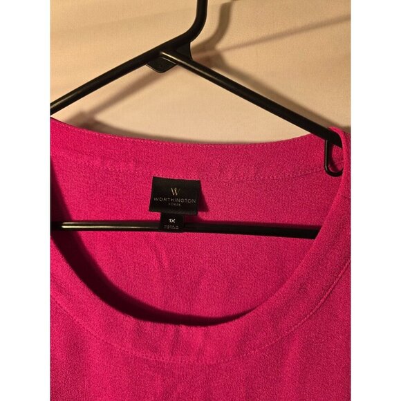 Worthington Hot Pink Spring Short Sleeve Shirt Top Blouse Career Womens Plus 1X - Picture 2 of 3